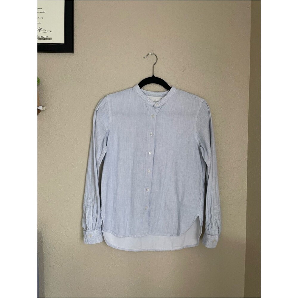Muji Stand Alone Collar Button Front Long Sleeve Size XS Cotton Micro Stripe